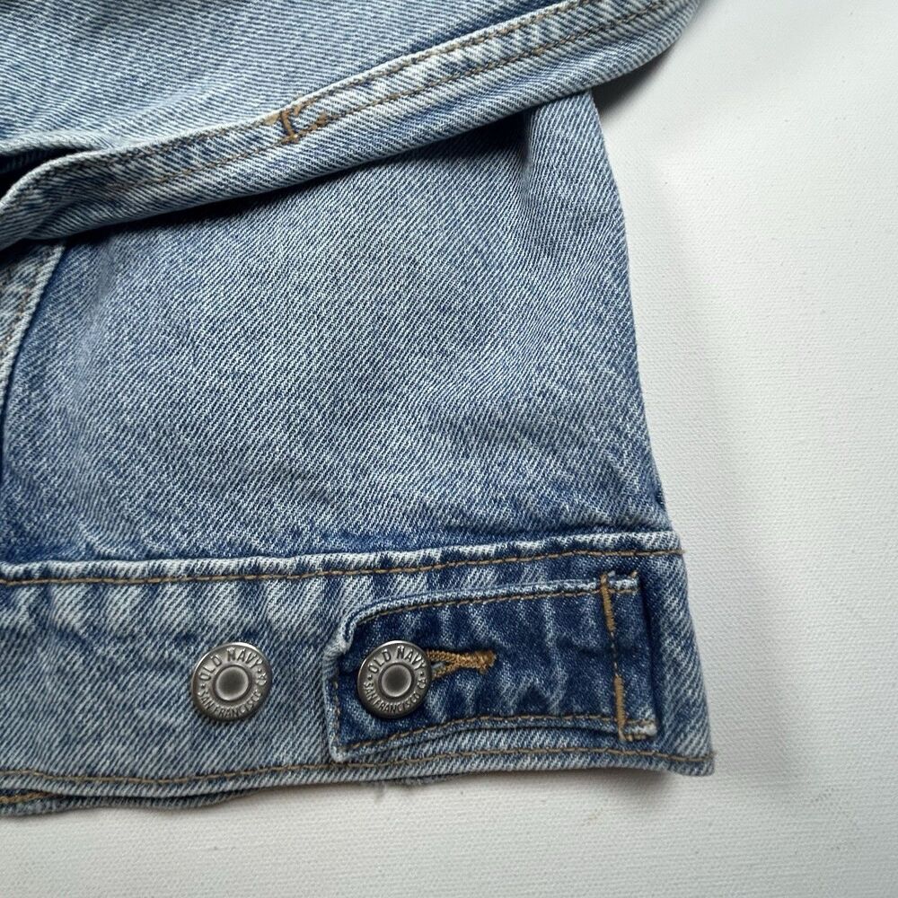Old Navy Denim Jean Jacket Blue Distressed Cotton Trucker Western Women Med Tall - Picture 16 of 16
